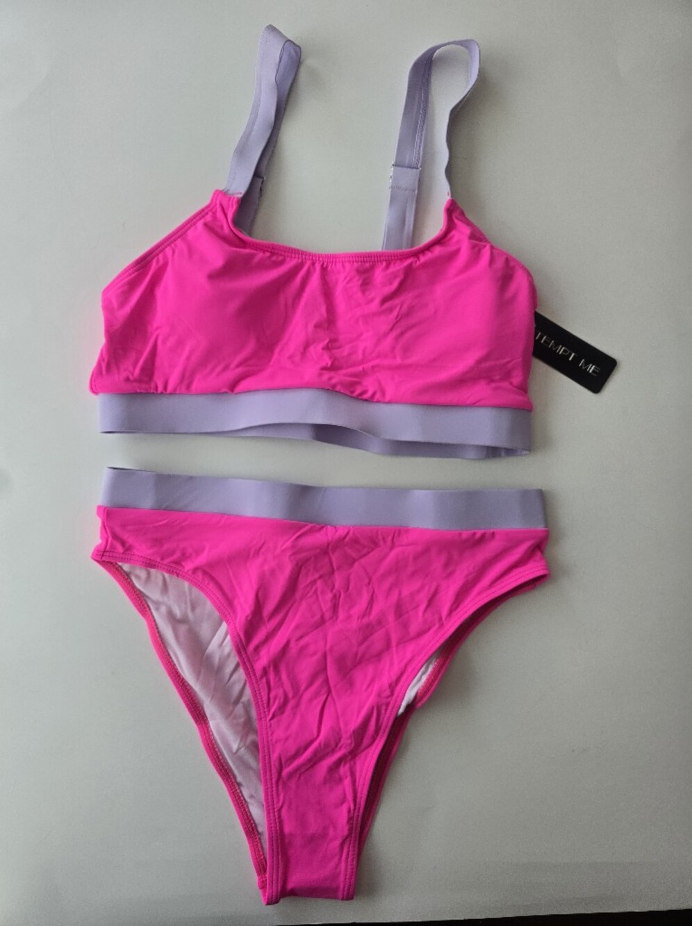 Tempt Me Hot Pink Bikini Set with Lilac Band - Picture 1 of 2